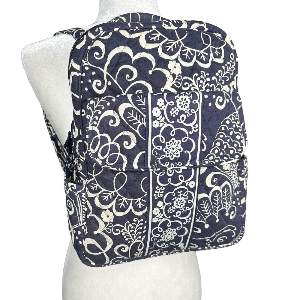Vera Bradley Twirly Birds Navy Quilted Cotton Small Backpack Navy White Preppy